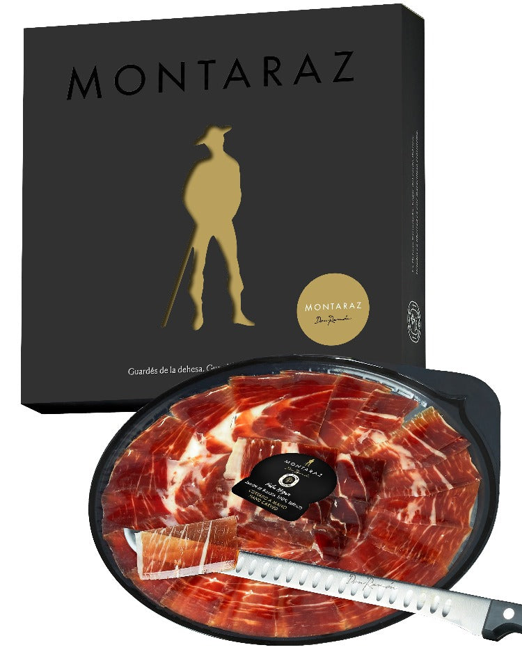 Montaraz Don Ramón -Caja regalo con 10 platos de Jamón de Bellota 100% Ibérico cortado a cuchillo