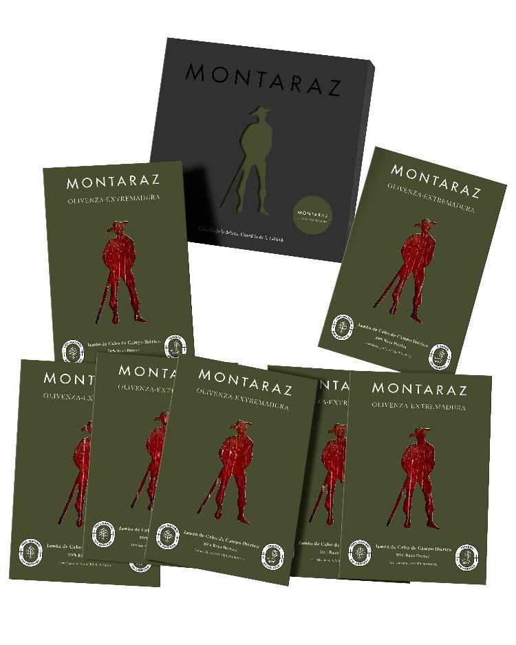 Montaraz Extremadura - Caja de regalo con Jamón de Cebo de Campo Ibérico loncheado (7 sobres de 100g)